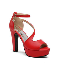 Load image into Gallery viewer, Women's Open-Toe Platform Sandals | Thick Heel PU Fish Mouth Heels