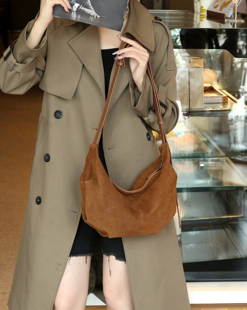 Women's Genuine Leather Crossbody Shoulder Bag - Elegant Dumpling Shape Handbag with Adjustable Strap