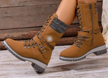 Load image into Gallery viewer, Women's Lace-Up Ankle Combat Boots – PU Leather Low Heel Military Style