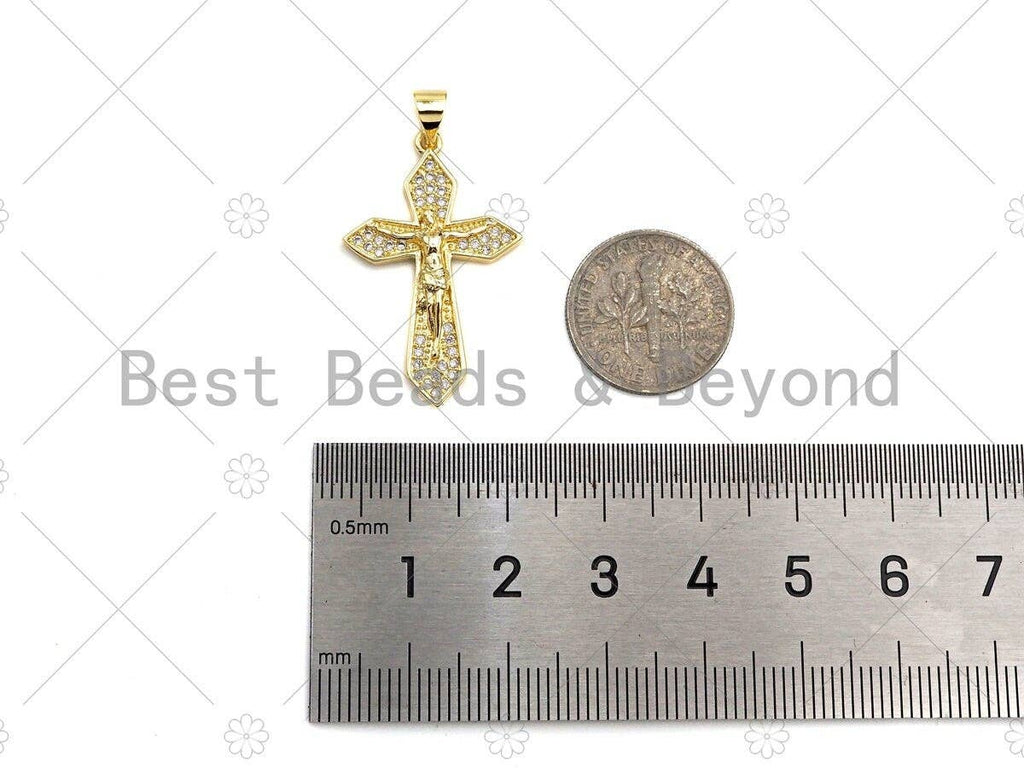 CZ Micro Pave Jesus On Cross Pendant/Charm,Cubic Zirconia Charm, Necklace Bracelet Charm Pendant,19x30mm, Sku#JL15