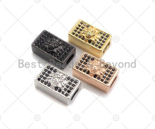 Load image into Gallery viewer, Black CZ Large Hole Embossment Lion Head Spacer Pave Beads, Cubic Zirconia Cuboid Spacer Beads, Men's Bracelet Findings,13x8mm, SKU#LD10