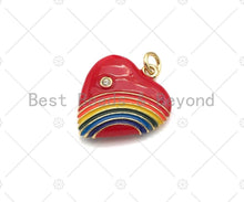 Load image into Gallery viewer, Rainbow Enamel Heart Pendant, Vintage Rainbow Heart Charms, Enamel with CZ Heart Charm, 21x18mm,sku#F1359