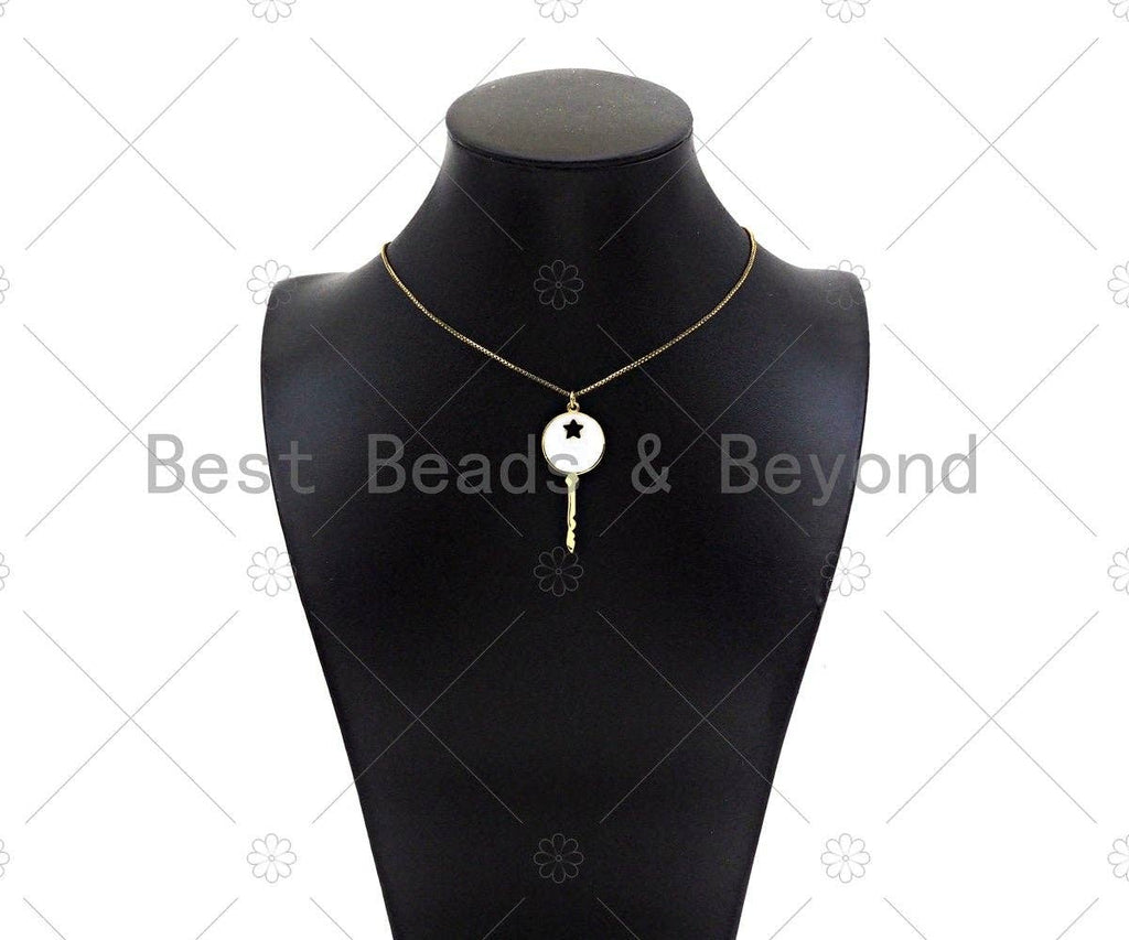 Colorful Enamel Key with Hollow Out Star Shape Pendant, 18K Gold Filled Enamel Key Charm,18x43mm,Sku#L574