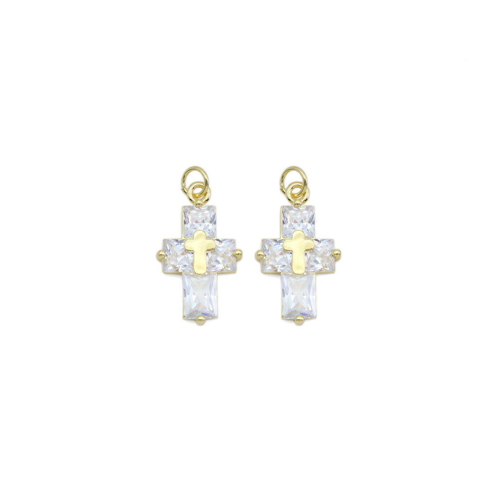 Gold Big Clear CZ Cross Charm, Sku#LD528