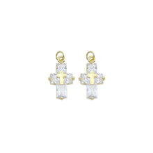 Load image into Gallery viewer, Gold Big Clear CZ Cross Charm, Sku#LD528