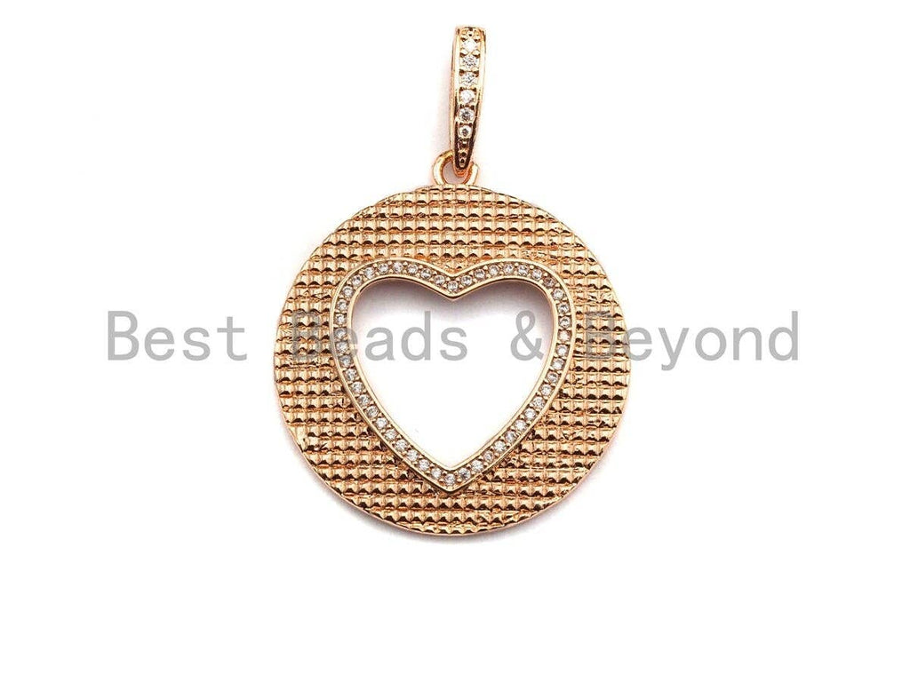 CZ Micro Pave Hollow out Heart Round Shaped Pendant/Charm, Cubic Zirconia Pendant Charm,28x31mm,sku#F910