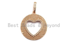 Load image into Gallery viewer, CZ Micro Pave Hollow out Heart Round Shaped Pendant/Charm, Cubic Zirconia Pendant Charm,28x31mm,sku#F910