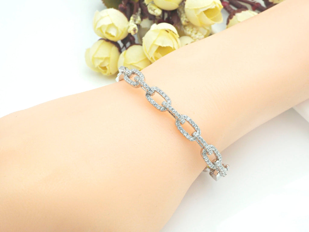 CZ Pave PaperClip Chain Link  Bracelet, LK102