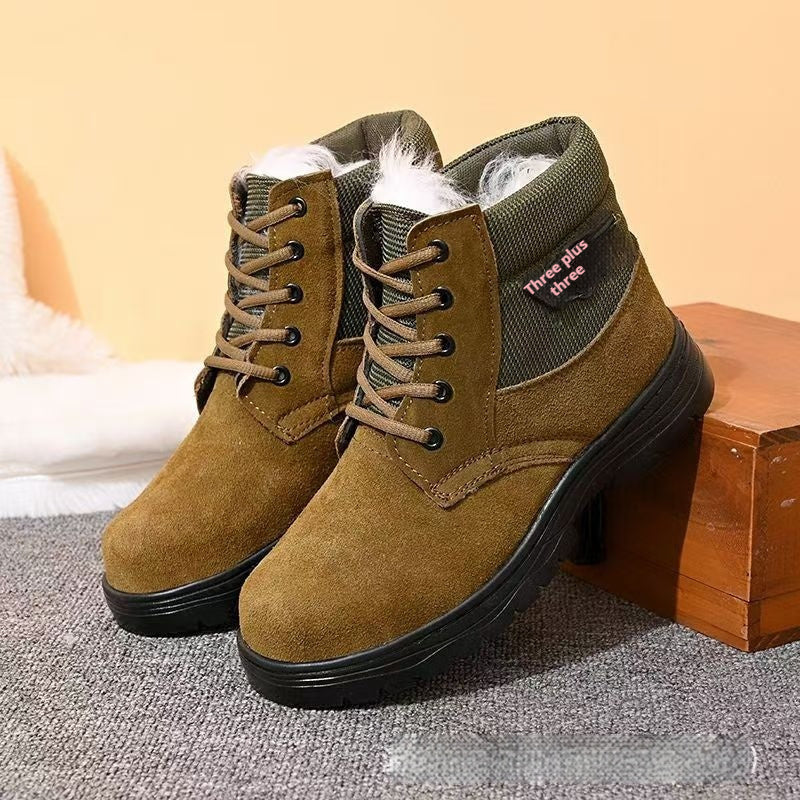 Men's Sheepskin-Lined Leather Winter Boots | Lace-Up Thermal Cotton Boots for Men