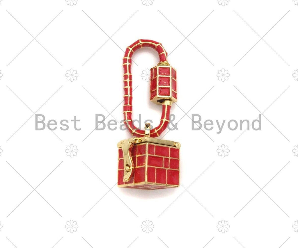 Colorful Enamel Pave Oval With Square Box Shape Clasp, Gold Carabiner Clasp, Screw Clasp, Chain Connector Clasp, 16x46mm, sku#K121
