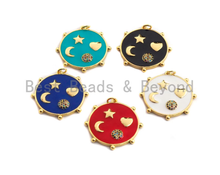 Load image into Gallery viewer, Enamel Colorful Star Moon Heart On Round Coin Pendant,CZ Micro Pave Oil Drop pendant,Enamel Jewelry,29x30mm,sku#F977