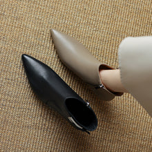 Load image into Gallery viewer, Women's Pointed-Toe High-Heel Ankle Boots - Leather Stiletto Boots with Buckle Strap &amp; Side Zipper