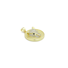 Load image into Gallery viewer, Clear CZ Gold Leopard Head Round Coin Charm Pendant,Sku#LX863