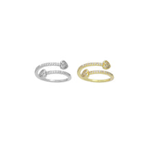 Load image into Gallery viewer, Clear CZ Gold Silver Heart Tip Wrap Adjustable Ring, Sku#A327