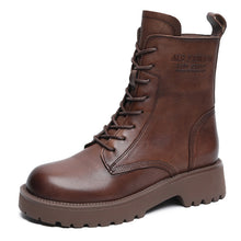 Load image into Gallery viewer, Women's Genuine Leather Chunky Heel Ankle Boots | Fleece-Lined Side Zipper | British Style