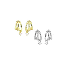Load image into Gallery viewer, Clear CZ Triple Lines with Dangle CZ Earrings, Sku#A252