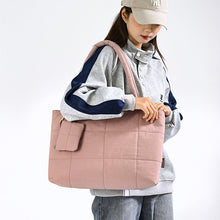 Load image into Gallery viewer, Women's Plaid Patchwork Tote Bag | Solid Color Shoulder Bag for Everyday Use