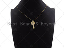 Load image into Gallery viewer, 18K Gold Filled/ Silver Color Large CZ Micro Pave Key Shape Charm/Pendant,Key Charm, Key Pave Pendant, Gold Key charm, 15x32mm, Sku#LD21