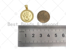 Load image into Gallery viewer, Dainty Gold Evil Eye Hand On Round Coin Shape Charms, Dainty Charms, Gold Pendant, Round Coin Necklace Charms, 18x20mm, Sku#LK170