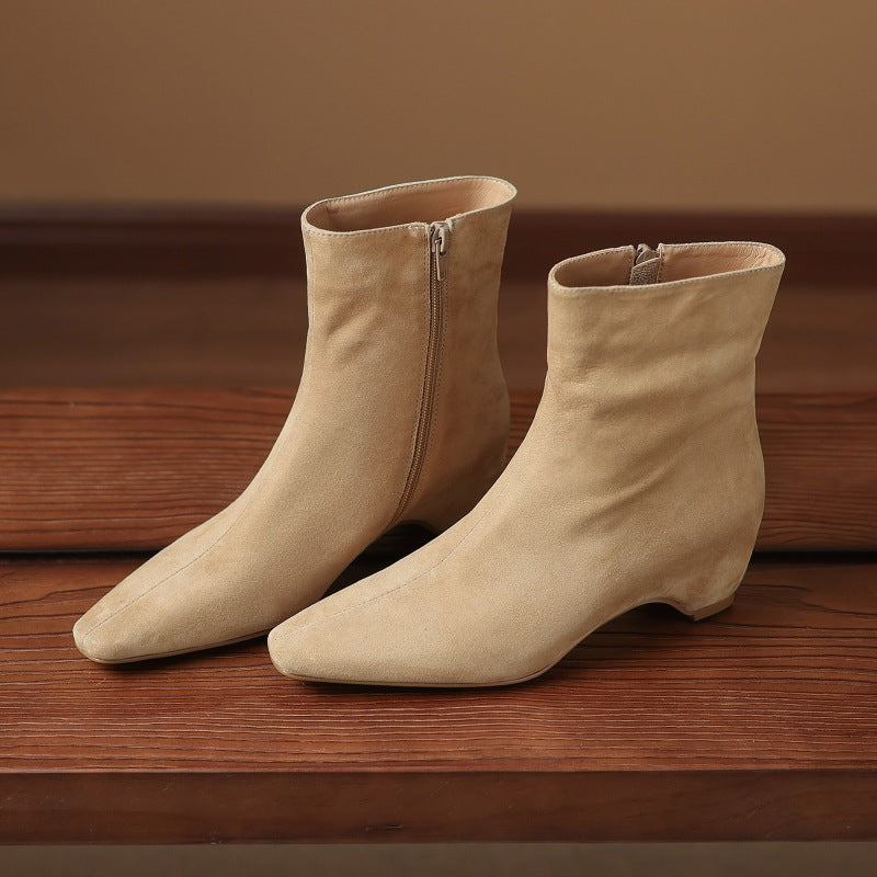Women's Ankle Boots With Height Lift, Side Zipper & Fleece Lining | Square Toe Block Heel