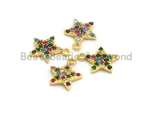 Load image into Gallery viewer, Multi-Color CZ Micro Pave Five Star Pendant, Star Shaped Pave Charm Pendant, Gold plated, 13x11mm, Sku#B109
