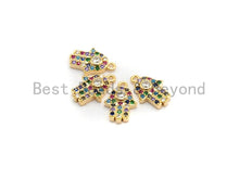 Load image into Gallery viewer, CZ Micro Pave Multi Color Hamsa Hand Pendant, Hamsa Hand Shaped Pave Pendant, Gold plated, 9x13mm, Sku#B114
