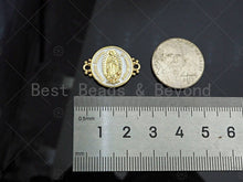 Load image into Gallery viewer, Gold Filled White Enamel Virgin Mary On Round Coin Shape Connector, 18K Gold Filled Enamel Link, Enamel Jewelry, 22x17mm,Sku#LD108