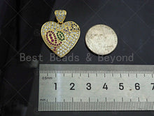 Load image into Gallery viewer, Colorful CZ Micro Pave Love Word On Heart Shape Pendant, 18K Gold Filled Heart Charm, Necklace Bracelet Charm Pendant,25x24mm,Sku#LD105