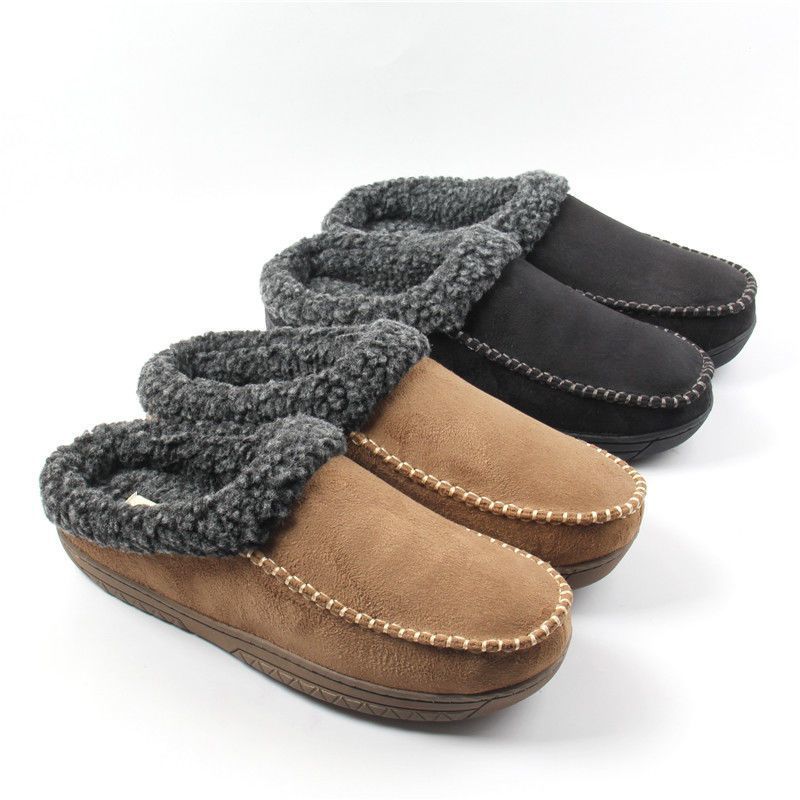 Men's Cotton Slippers Winter Indoor Outdoor Warm Fleece Lined House Shoes