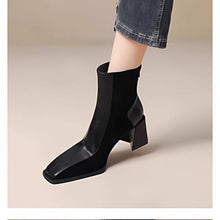 Load image into Gallery viewer, Women's Chunky Heel Side Zipper Ankle Boots – Square Toe Suede Block Heel
