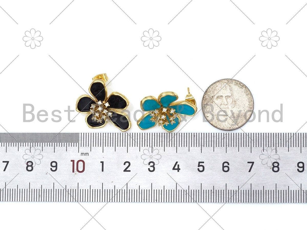 CZ Colorful Lilac Flower Enamel Earrings, Sku#J323