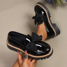 Load image into Gallery viewer, Women's Bow Tie Chunky Heel Pumps - Slip-On Round Toe Loafers