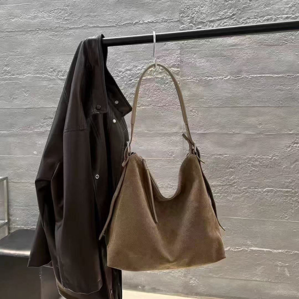 Women's Suede Crossbody Shoulder Bag | High-Capacity Commuter Bag with Zipper Pocket