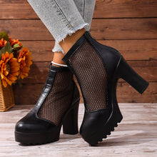 Load image into Gallery viewer, Women's Mesh Chunky Heel Ankle Boots – Back Zip High Heel Fashion Boots