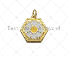 Load image into Gallery viewer, White Enamel Daisy Flower On Hexagon Shape Pendant Charm, Enamel Hexagon Charm,16x16mm,sku#L355