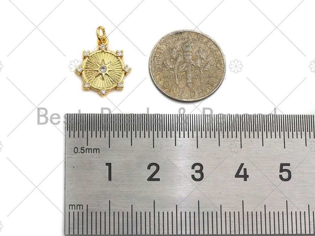 CZ Micro Pave North Star On Round Coin Charm/Pendant, SKU#JL12