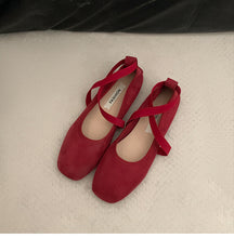 Load image into Gallery viewer, Women's Mary Jane Chunky Heel Flats | Square Toe Buckle Closure PU Leather Shoes