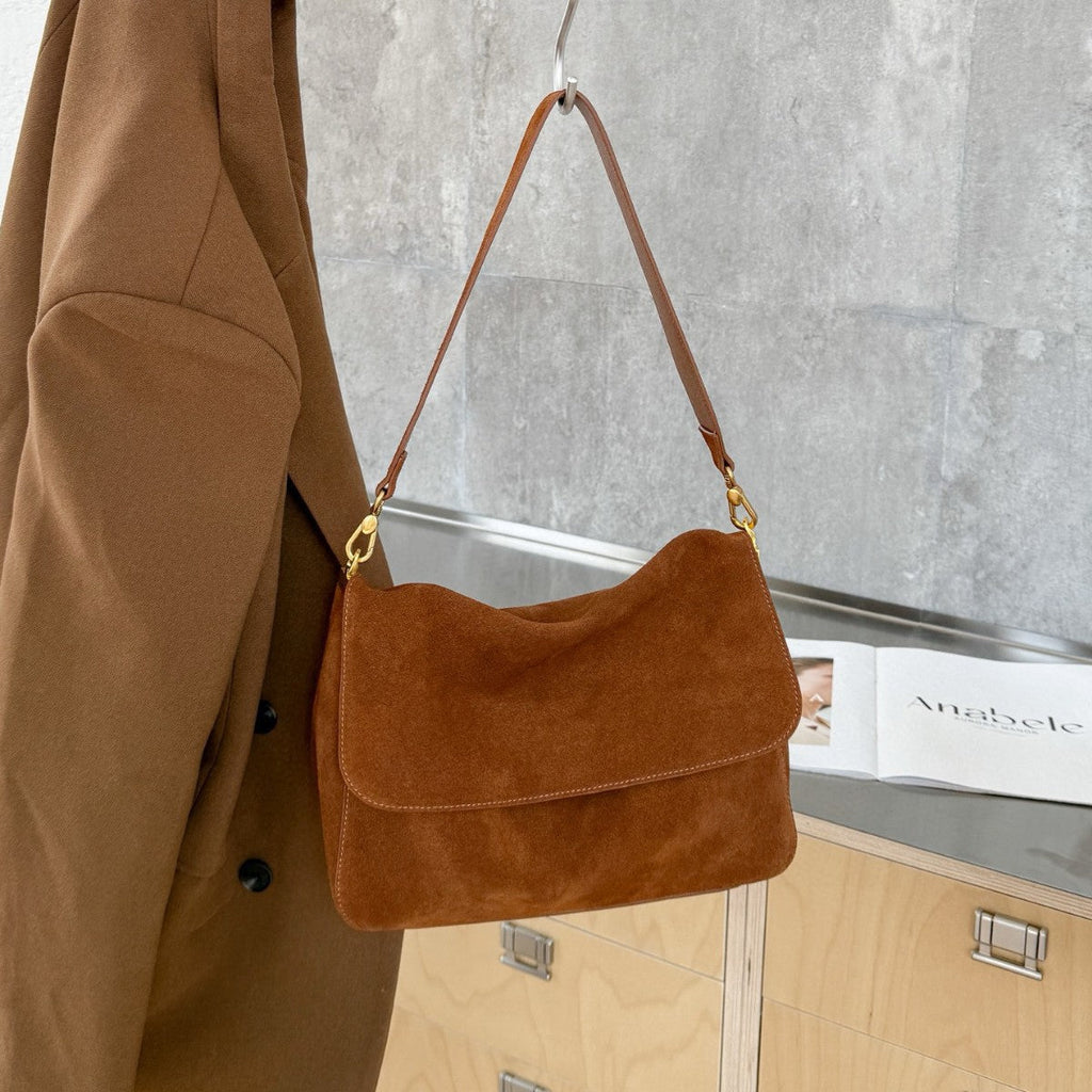 Fragrant Consort Women's Genuine Leather Crossbody Shoulder Bag – Velvet Patchwork Streetwear Handbag