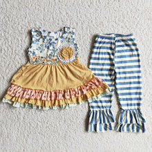 Load image into Gallery viewer, Girl Floral Tunic Striped Pants Outfit