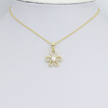 Load image into Gallery viewer, Clear CZ White Pearl Gold Flower Charm Pendant, Sku#LK1126