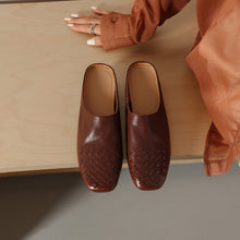 Load image into Gallery viewer, Women's Hand-Woven Full Grain Leather Mules | Square Toe Slip-On Backless Loafers