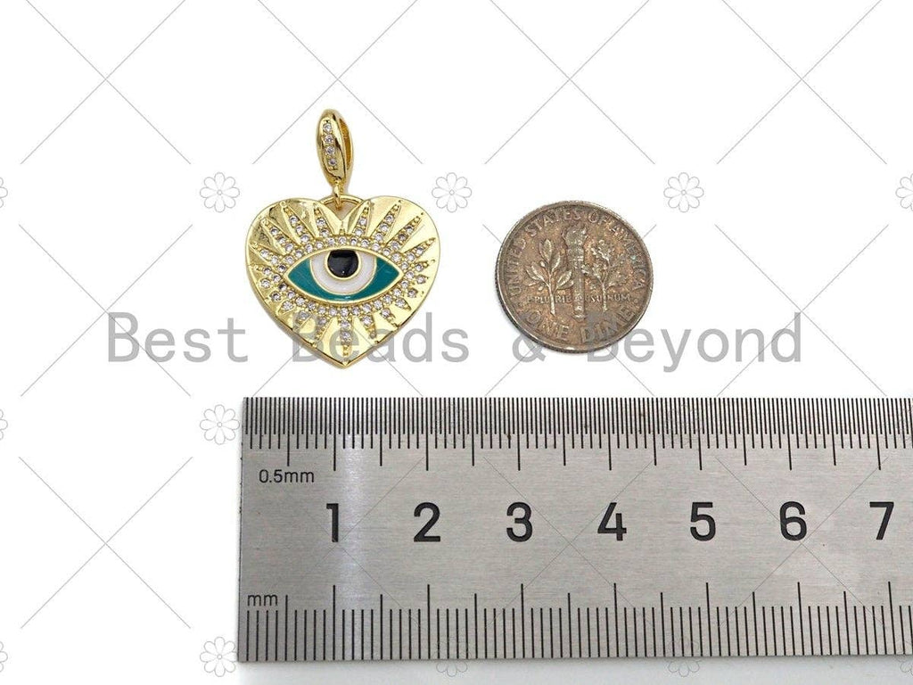 CZ Micro Pave 18k Gold Enamel Evil Eye On Heart Shape Pendant, lk211