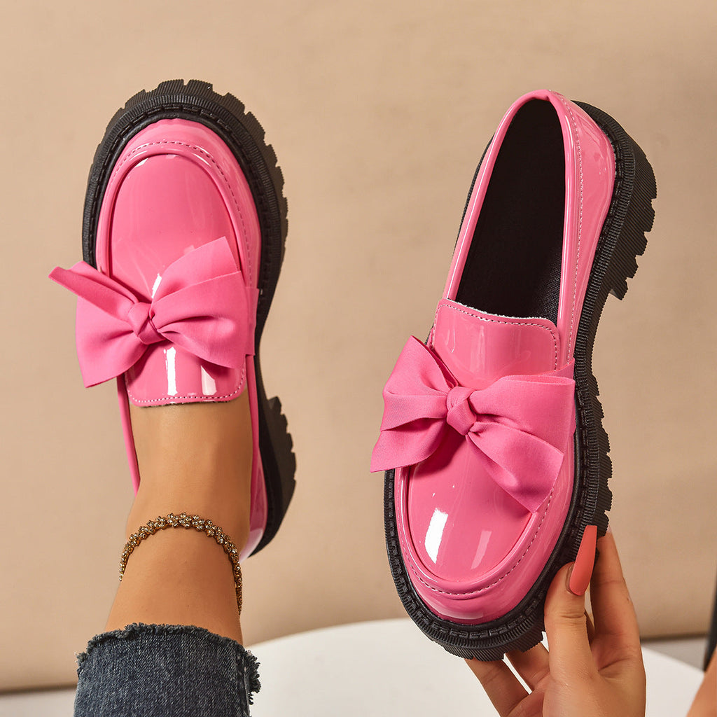 Women's Vintage Bow-Tie Loafer Shoes | Chunky Heel Slip-On