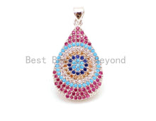 Load image into Gallery viewer, CZ Micro Pave Fuchsia Teardrop Evil Eye Pendant, 16x30mm, sku#F12