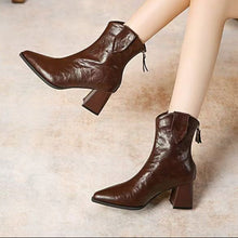 Load image into Gallery viewer, Women's Retro Chunky Heel Ankle Boots – Pointed Toe Side Zipper | Microfiber Leather | All-Season