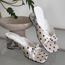 Load image into Gallery viewer, Women's Alien Square-Toe Bow Slide Sandals | Mid Heel Summer Slides