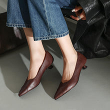 Load image into Gallery viewer, Women's Washed Cowhide Kitten Heel Pumps | Pointed Toe Leather Dress Shoes