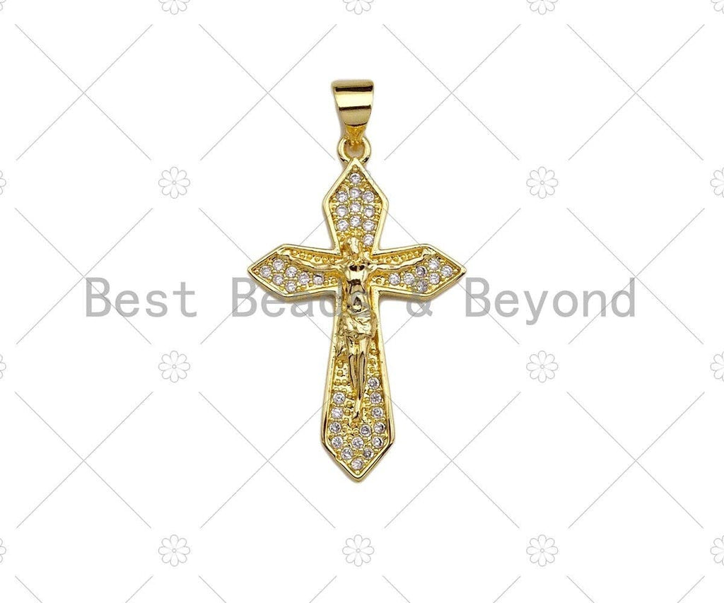 CZ Micro Pave Jesus On Cross Pendant/Charm,Cubic Zirconia Charm, Necklace Bracelet Charm Pendant,19x30mm, Sku#JL15