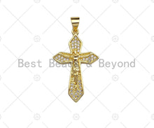 Load image into Gallery viewer, CZ Micro Pave Jesus On Cross Pendant/Charm,Cubic Zirconia Charm, Necklace Bracelet Charm Pendant,19x30mm, Sku#JL15