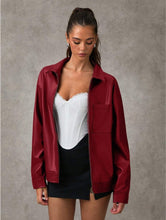 Load image into Gallery viewer, High-end Sophisticated Leather Jacket With A Lapel Collar And Zipper-front Cardigan Top